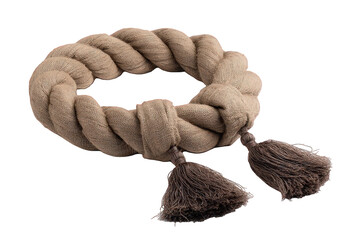 Beige Twisted Knitted Headband with Tassels