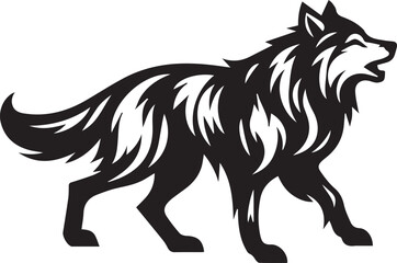 Howling Wolf Vector Silhouette - Wild Animal Logo Illustration