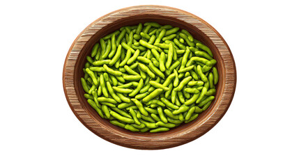Bright Green Edamame in a Wooden Bowl