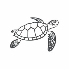 Fototapeta premium Line art turtle illustration with simple shell design, used in education, logos, and marine designs.