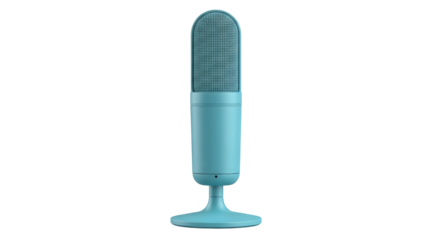 Isolated teal blue condenser microphone for podcasting, recording and broadcasting studio