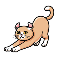 Playful Cat's Morning Stretch: An endearing illustration showcases a charming cat, with a delightful curled-ear, engaging in its morning stretch, exuding an aura of playful relaxation.