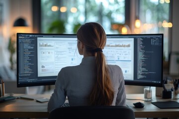 Executive reviewing pdf document with audit comments and approval stamps on dual screen monitor setup highlighting project closure phase