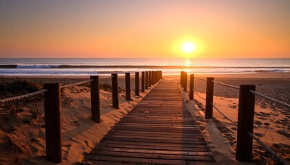 Fototapeta premium Sunrise boardwalk on a beach