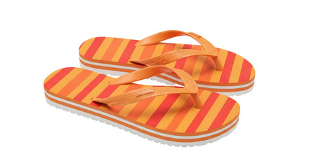 Isolated Orange Flip-Flops Footwear with Stripes for Beach or Pool Wear, Summer Fashion