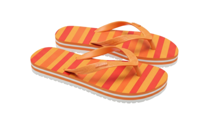 Isolated Orange Flip-Flops Footwear with Stripes for Beach or Pool Wear, Summer Fashion
