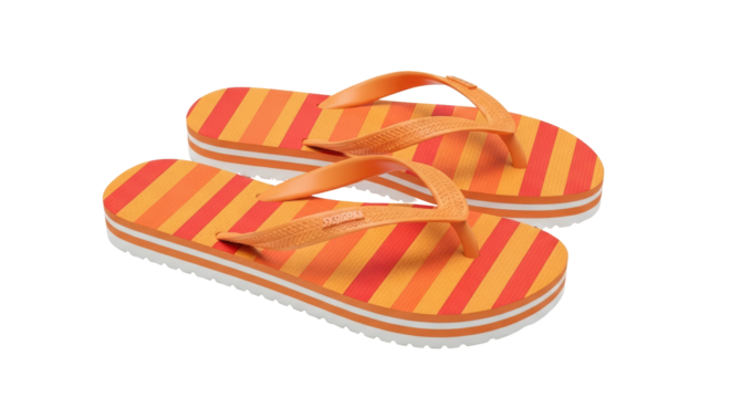 Isolated Orange Flip-Flops Footwear with Stripes for Beach or Pool Wear, Summer Fashion