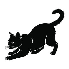 Mysterious Silhouette: A captivating black cat in silhouette, poised in an active stretch. Demonstrating elegance and grace, the silhouette stands in contrast with the background