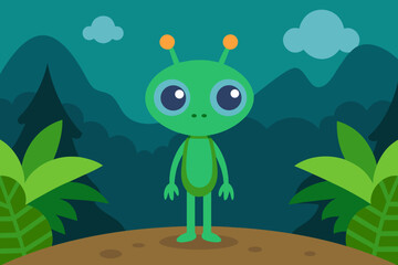 Naklejka premium Cartoon alien jungle planet vector illustration
