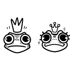 Fototapeta premium Cartoon frog prince and princess with crowns. Vector sketch. 