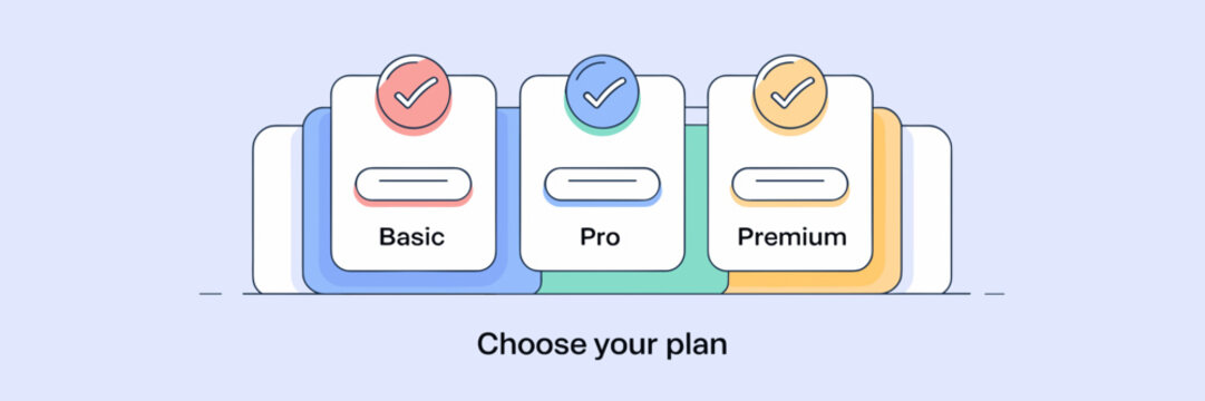 Vector subscription plan infographic with basic pro and premium tiers – Perfect for SaaS services, digital marketing, or product promotion