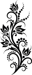 Vector art of black floral vine with leaves and dots