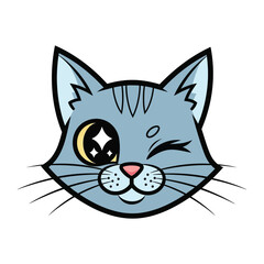 Winking Cat Illustration: A charming illustration of a playful cat winking with a sparkling eye, radiating joy and a sense of cheerfulness. 