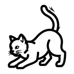 Playful Feline Silhouette: A minimalist outline of a graceful cat, captured mid-stretch, embodying feline charm with a playful pose, perfect for design needs. 