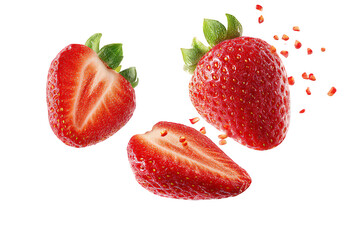 Glittery Red Strawberries Falling on Black Background