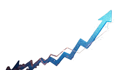 Blue upward trend graphic, stylized with light trails