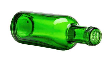 Empty emerald green bottle, angled shot