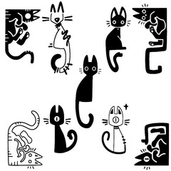 Edgy monochrome doodle cats collection
