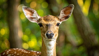 Close-up of a young deer in a forest