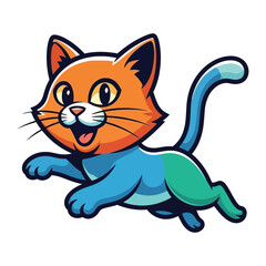 Playful Cat: A cheerful cartoon cat, rendered in vibrant colors, joyfully leaps with unbounded energy, capturing the essence of feline fun and playfulness.