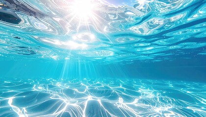 Underwater Sunlight Beams and Sparkling Water