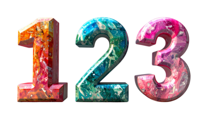 Colorful three-dimensional numbers on a white background set as an alphabet and math illustration design 1,2,3.