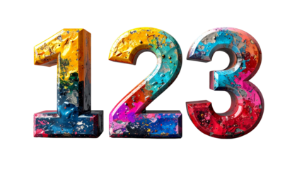Colorful three-dimensional numbers on a white background set as an alphabet and math illustration design 1,2,3.