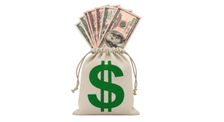 Isolated money bag full of cash showing wealth and success financial theme in neutral tone