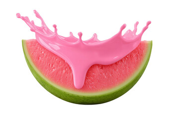 Pink Liquid Splashing on Watermelon Slice Against Transparent Background
