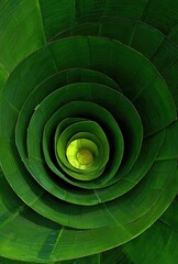 A captivating spiral of overlapping banana leaves, showcasing a mesmerizing pattern of concentric circles.