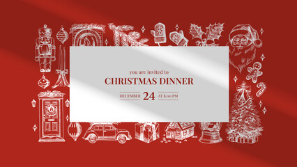 Christmas frame with hand drawn holiday elements. Festive mood, elegant vintage design. Vector sketch illustration.