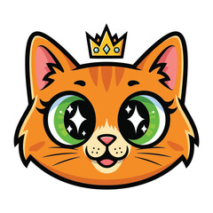 Cute Princess Cat: A charming cartoon rendering of an adorable ginger cat, complete with a crown, sparkling emerald eyes, and a look of regal sweetness.