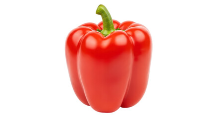 Isolated red bell pepper with green stem, studio shot, fresh ingredient for cooking recipes