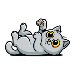 Playful Kitten Illustration: A charming illustration features a cute gray kitten in a playful pose, with big eyes and an innocent expression.
