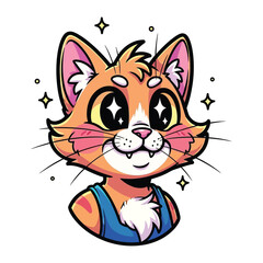 Cute Cat Illustration: A charming illustrated orange cat with bright, sparkling eyes, showcasing a playful and adorable personality, radiating joy and friendliness.