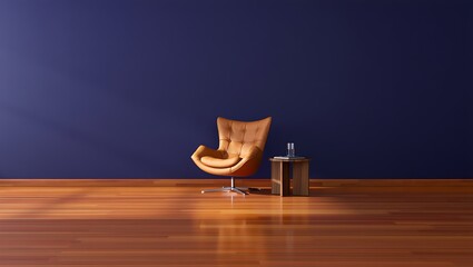 Minimalist interior with a single modern chair and coffee maker