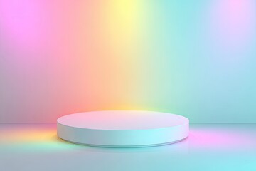 Empty white circle podium, vibrant pastel colors