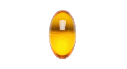 Isolated omega-3 vitamin capsule with shiny highlights in a clear soft gel casing supplement