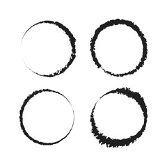 Grunge Brush Stroke Circle Frames with Textured Line Paint Ink Pen Borders - Isolated On White Background JPG
