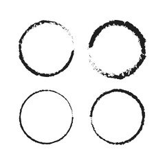 Textured Grunge Circle Outline Frame Collection Set  with Brush Lines - Isolated On White Background JPG