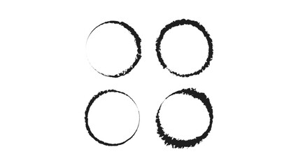 Grunge Ink Circle Outlines with Varying Paint Ink Pen Brush Stroke Line Textures - Isolated Vector EPS AI Editable Colors