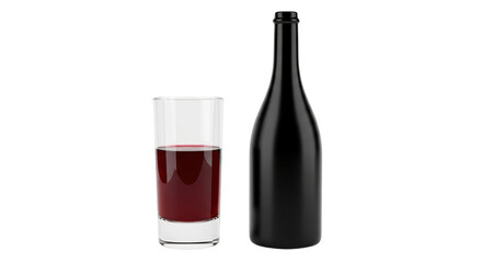 Isolated beverage of red wine served with a bottle in a contemporary arrangement