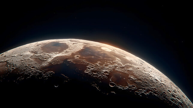 Close - up of Lunar Surface: Planet with Craters Under Cosmic Glow