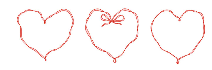Set of ribbon heart frames decorated coquette pretty charming bows, hearts, stars, cherry, lace. Holiday trendy borders. Vintage elements for greeting cards, wedding, invitations, social media, party