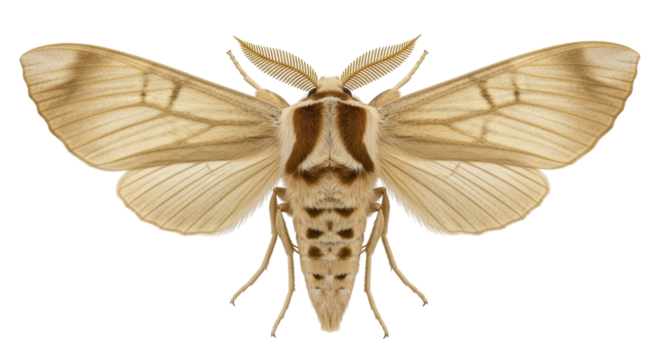 Isolated moth with detailed wing veins and brown spots, insect, taxonomy specimen, animal