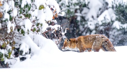 Red fox in a snowy forest