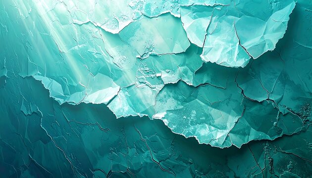 A captivating abstract design, featuring textured teal fragments, showcasing a fractured pattern with light rays penetrating through.