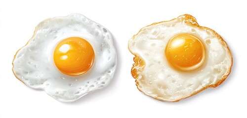 Two fried eggs, top view,  isolated on white