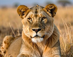 Lioness portrait in savanna