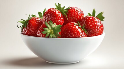 Fresh strawberries in a white bowl against a light background